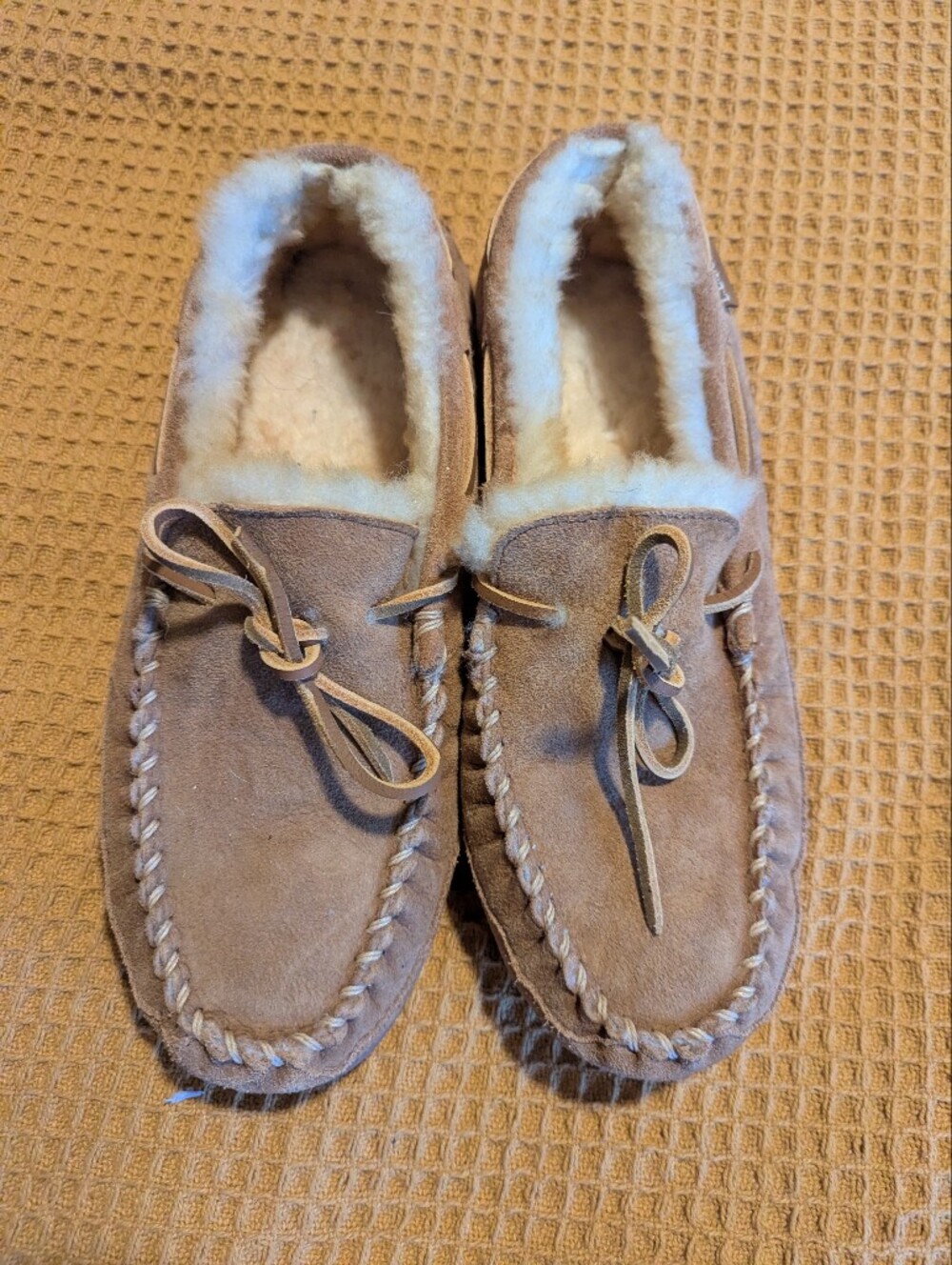 Men's Suede Moccasin Slippers with Shearling Lining - Brown, 10